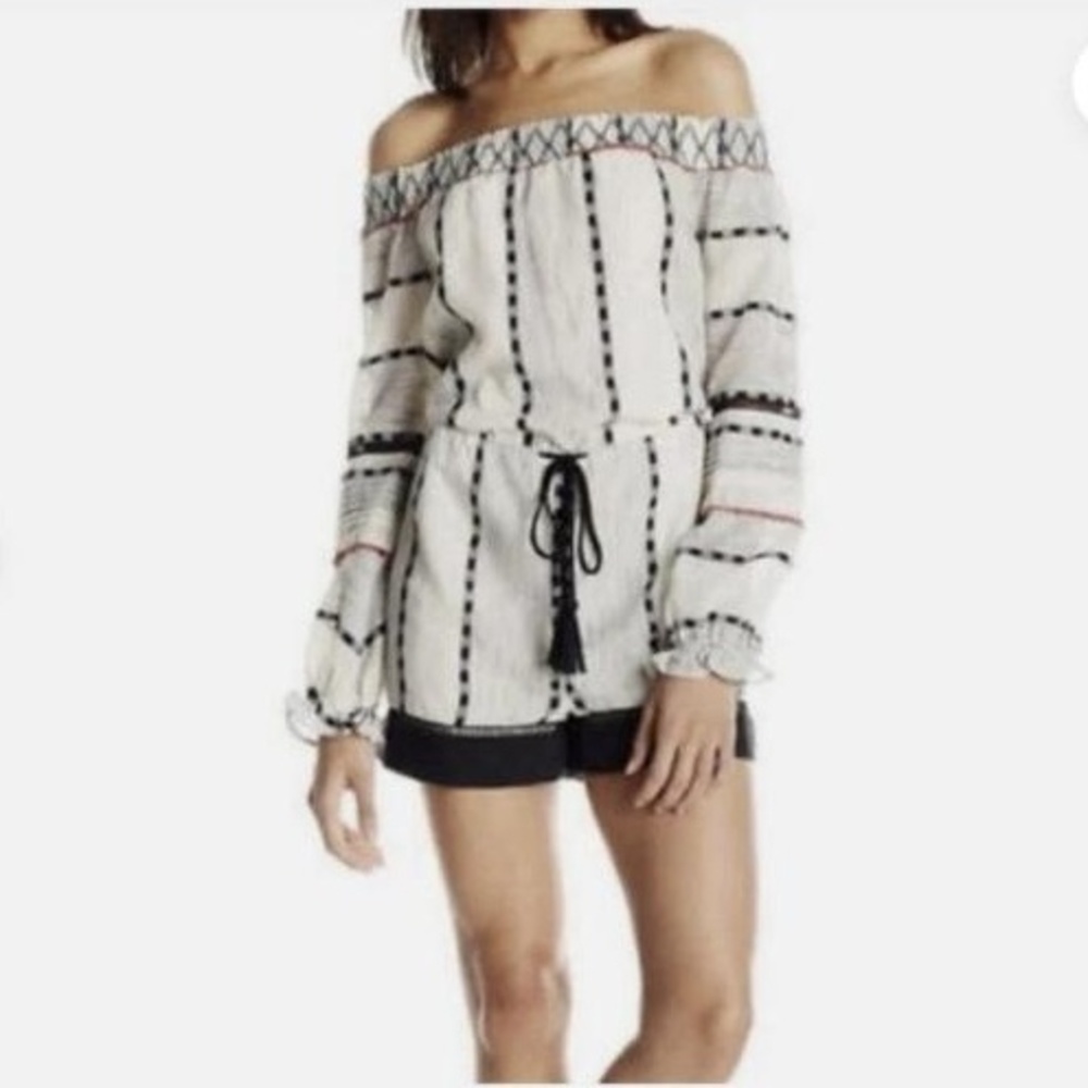 Anthropologie Hei Hei LaRue Embroidered Off The Shoulder Romper size M Boho Wool